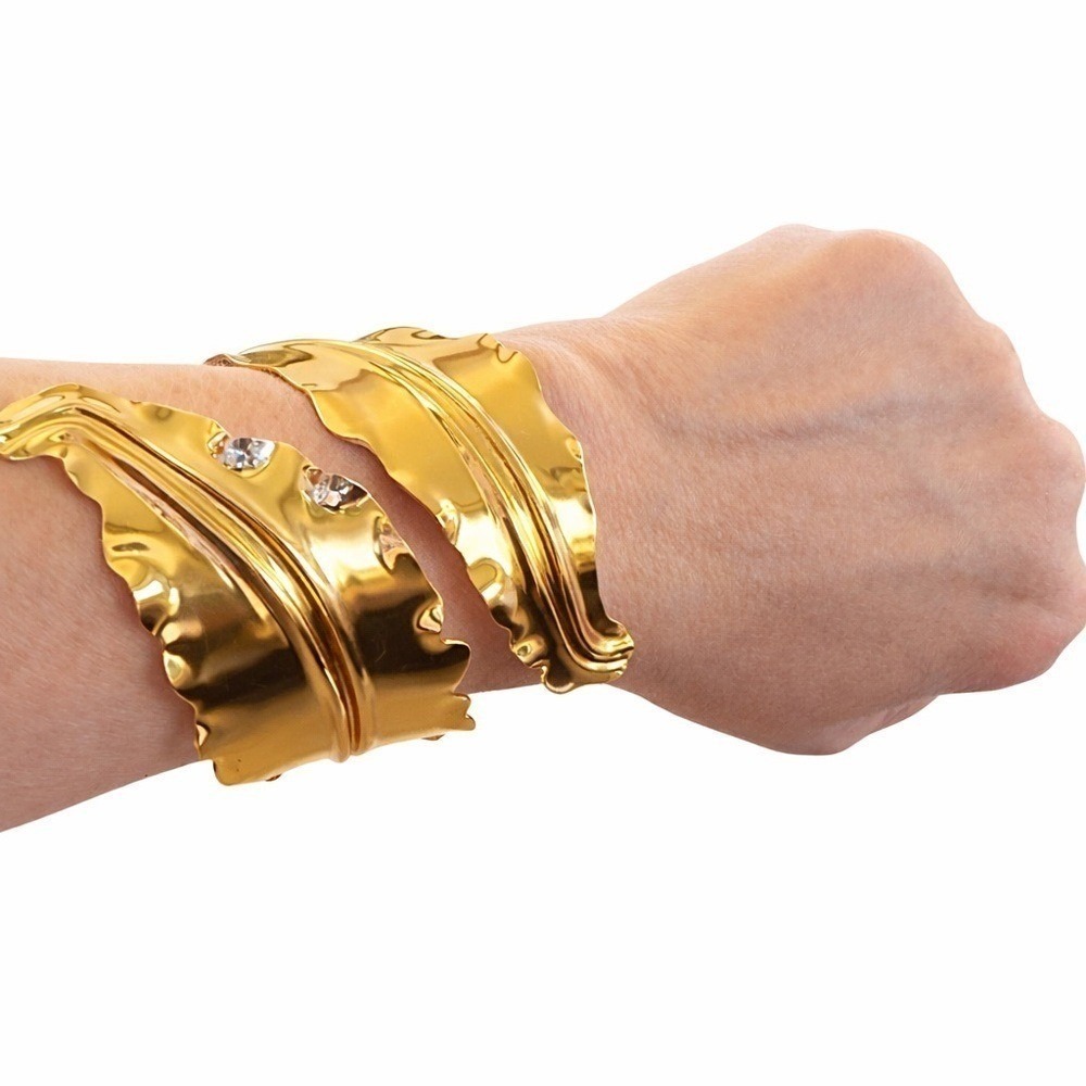 Gold Statement Cuff Bracelet Wide Hammered Modern Open Cuff